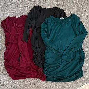 Bundle of Three Long Sleeve Maternity Tees - Burgundy, Black, Teal